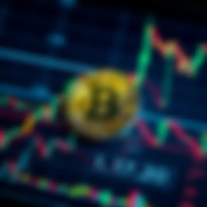 A graphic showing the Bitcoin symbol with rising stock market graphs in the background, indicating their correlation.