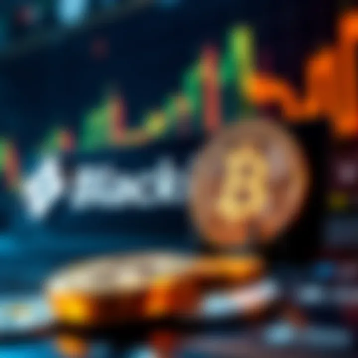 BlackRock logo with Bitcoin symbol and financial charts showing growth