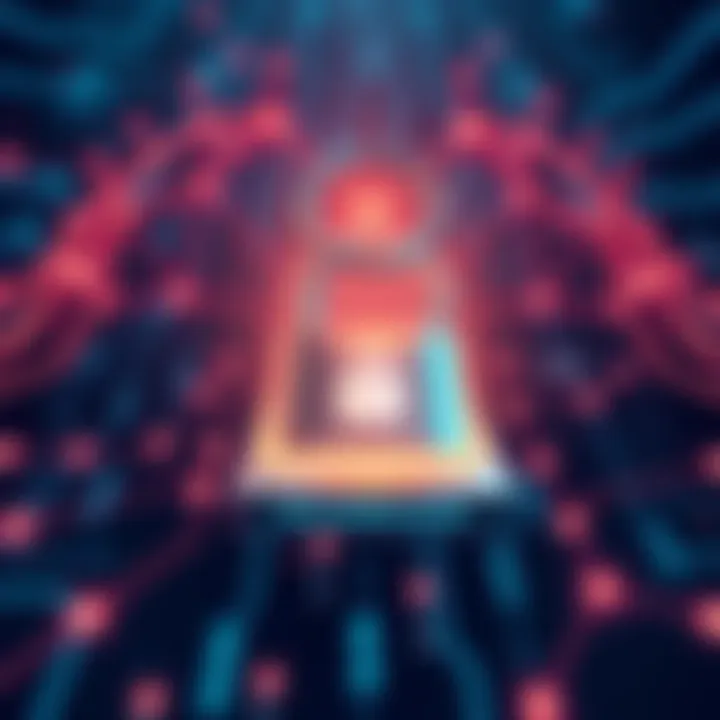 Illustration showing digital files being secured with blockchain technology, highlighting hash values for authentication.