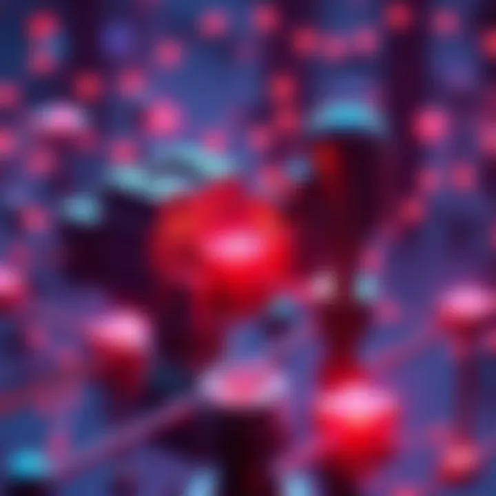 A visual representation of blockchain technology and artificial intelligence working together, featuring interconnected blocks and a robotic element.