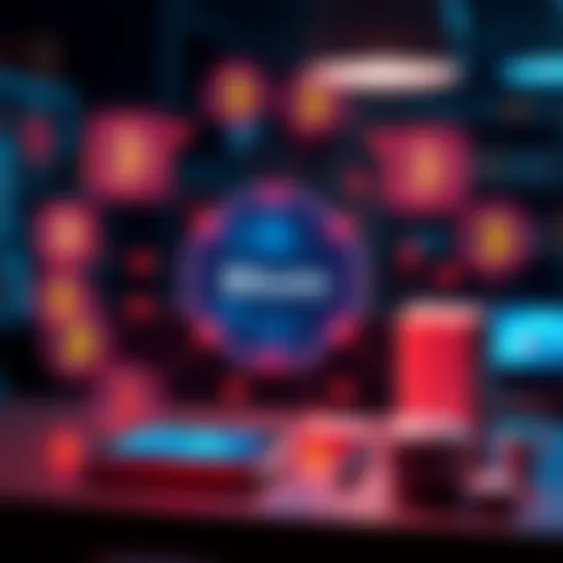 A graphic showing Blockchain symbols connected with Internet of Things devices like smart home appliances and sensors.