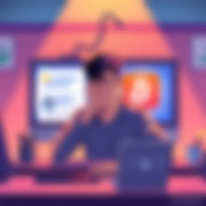 Illustration showing a person frustrated with BNB transfer issues on a computer screen, with Coinbase and wallet icons visible.