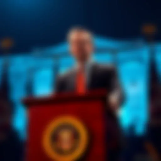 Bo Hines, former director of the White House Crypto Council, announcing his resignation at a podium