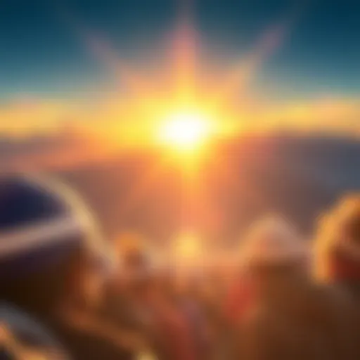 A bright sunrise symbolizing hope and new opportunities as people look forward to a positive day ahead.