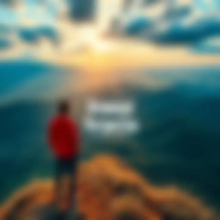 A person standing on a hill looking at a vast landscape, symbolizing the concept of zooming out for better decision-making.