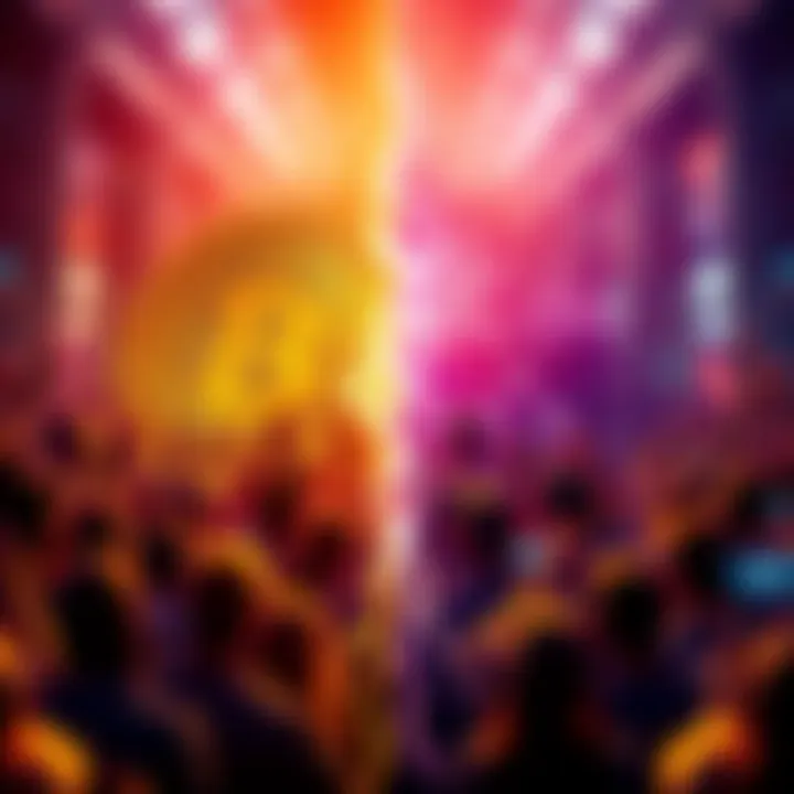 A split image illustrating Bitcoin and XRP logos with fans representing each side