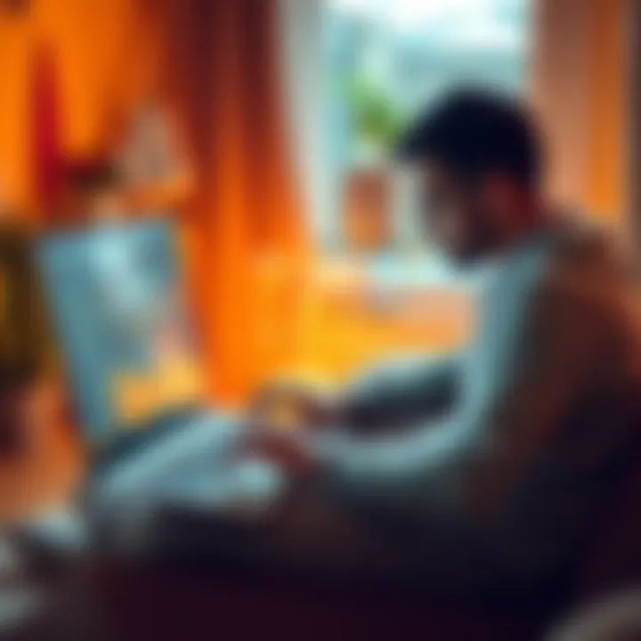 A person reviewing Bitcoin prices and planning weekly investments on a laptop in a cozy setting.