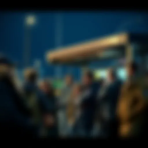 A group of people waiting at a bus stop, looking frustrated as they check their watches, symbolizing missed opportunities and time passing by.