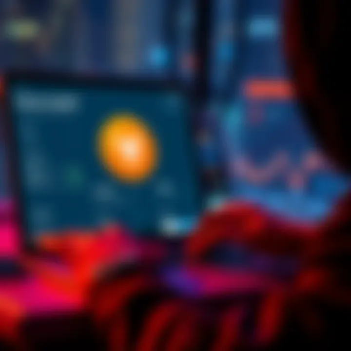 A person using a laptop with privacy settings on the screen, looking at Monero coins online.