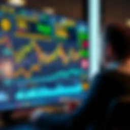 A person reviewing exchanges for buying Bitcoin with charts and financial data on a screen.