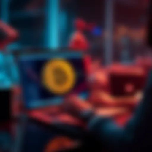 A person using a laptop to purchase Bitcoin on different platforms with a cold wallet in the background.