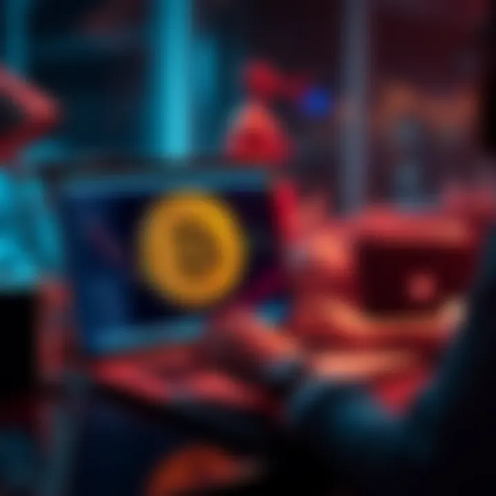 A person using a laptop to purchase Bitcoin on different platforms with a cold wallet in the background.