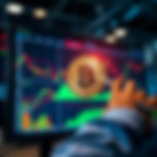 A person trading Wrapped BTC on a digital exchange platform with charts and graphs displayed on a screen.
