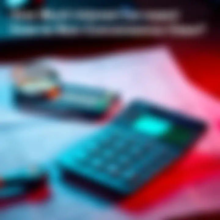 A calculator with investment papers showing interest calculations and earnings expectations