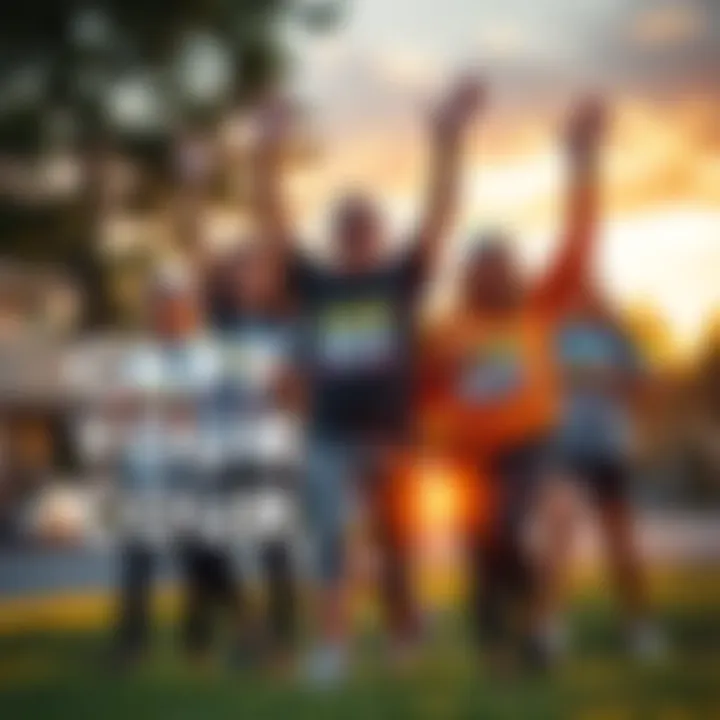 Five contest winners holding their $SWEAT tokens while celebrating outdoors