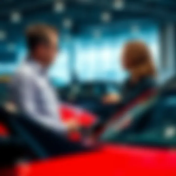 A person discussing stylish cars with a car expert in Los Angeles, considering options for budget purchases.
