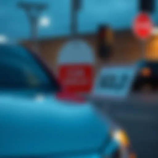 A car parked with a For Sale sign and a Sold sign next to it, representing vehicle selling restrictions.