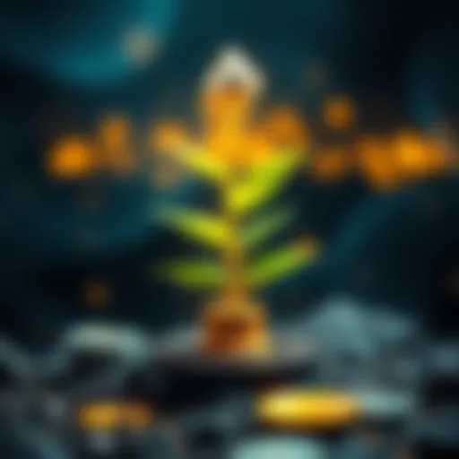 Illustration of a growing plant with coins, representing high earnings on Cardano investments