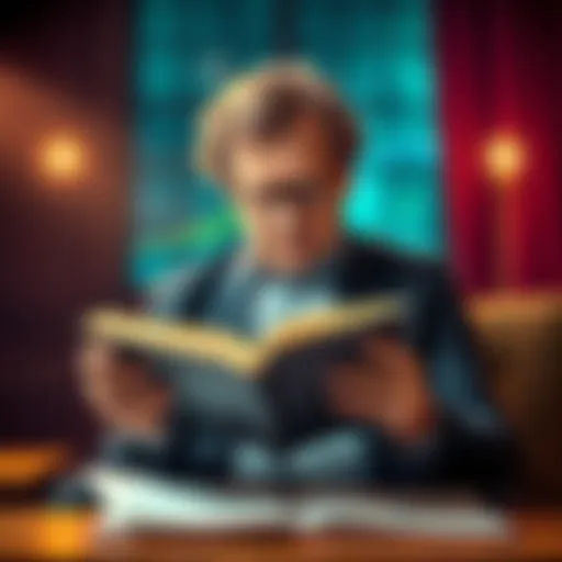 A thoughtful man reading a book about therapy and psychology with notes on the side, showing the connection between past and present views