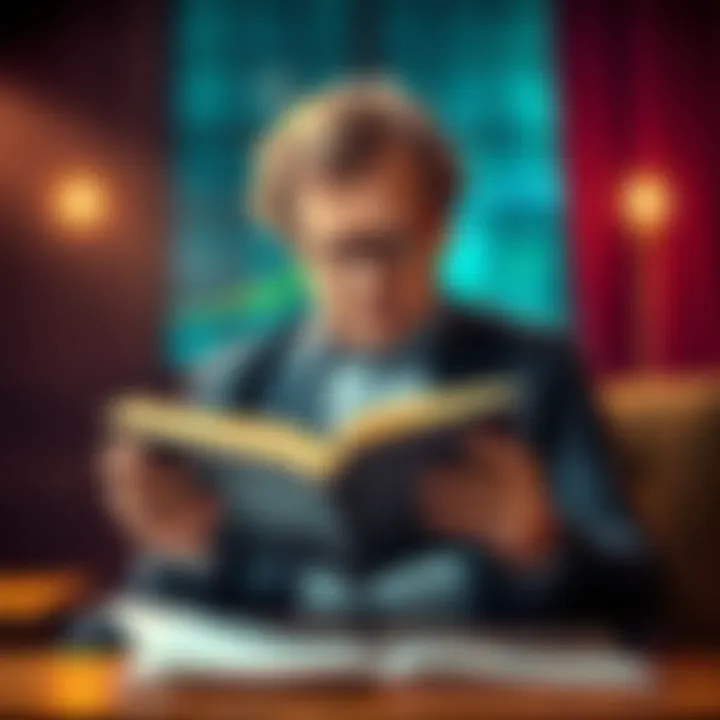 A thoughtful man reading a book about therapy and psychology with notes on the side, showing the connection between past and present views