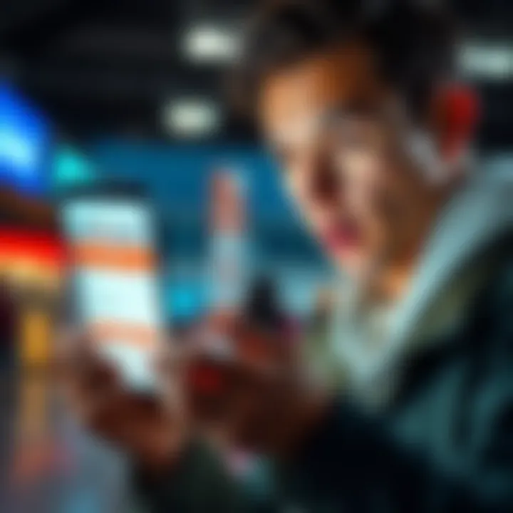 A person looking at a cashback offer on their mobile phone with a surprised expression, showing interest in AliExpress deals.