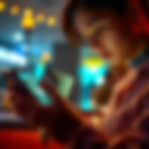 A person holding cash and looking at a bank app on their smartphone, considering transferring money after cashing out.