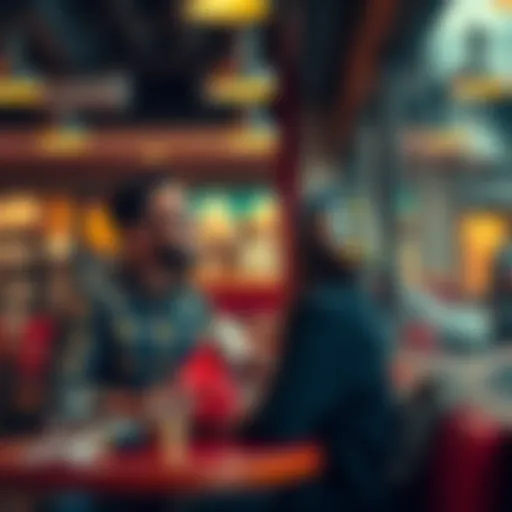 A person casually discussing their crypto investments with friends at a coffee shop, hinting at financial success without boasting