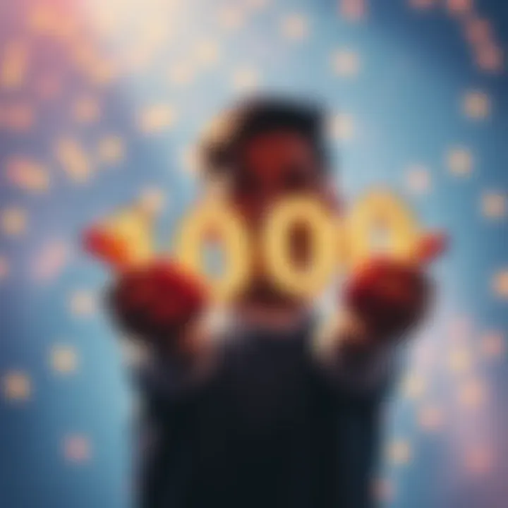 A person proudly holding a digital representation of 1000 XRP coins with excitement on their face