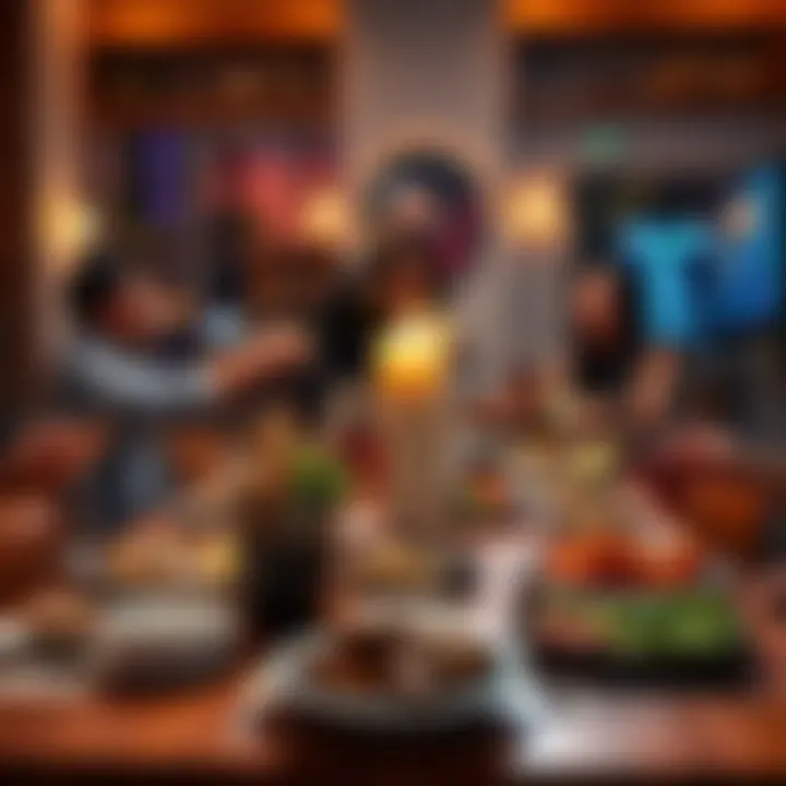 A table set with a delicious meal, symbolizing a celebration after smart investment choices, with people enjoying food together.