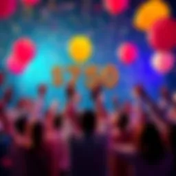 People celebrating the achievement of reaching a new milestone of $750 with balloons and confetti