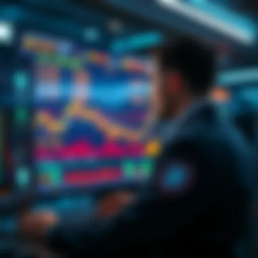 A trader looks at a digital screen showing fluctuating cryptocurrency prices and liquidity pools, representing struggles with slippage and large sums in DeFi.