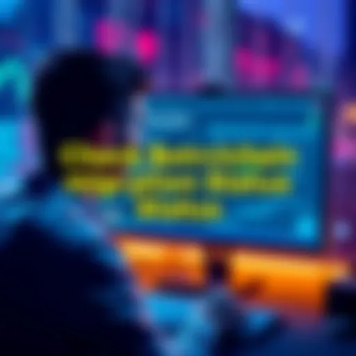A person looking at a computer screen displaying a blockchain interface showing account migration status.