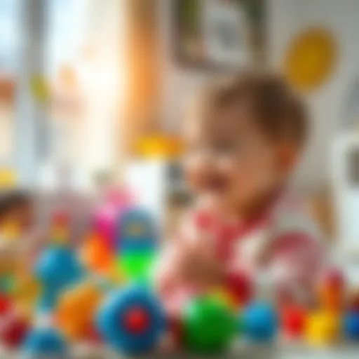 A young child happily playing with colorful toys in a bright room, showcasing the joy of childhood