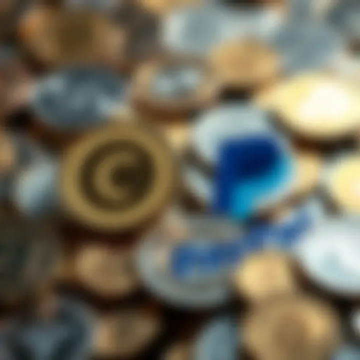 Circle and PayPal logos with a background of digital coins representing stablecoins