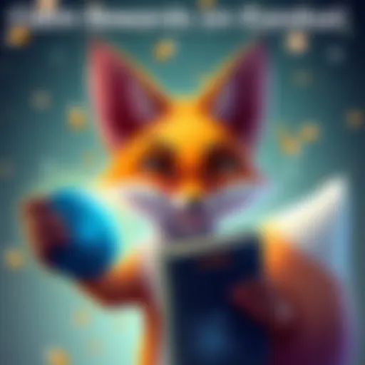 A friendly fox holding a digital wallet, inviting people to send atom for claiming rewards