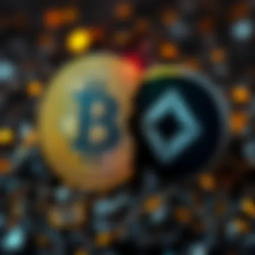 A representation of Bitcoin and Monero symbols in a competitive stance, showing tension between privacy and mainstream acceptance in digital currencies.