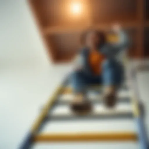 A happy person reaching the final rungs of a colorful ladder, expressing joy and determination to complete their climb