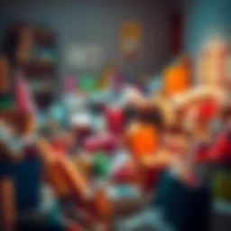 A messy room filled with shopping bags and items strewn about, depicting the chaos of excessive purchases