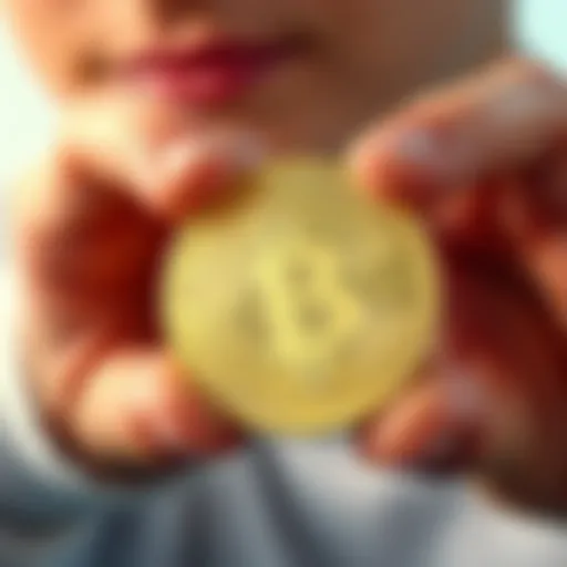 A person holding a shiny coin, showcasing its unique design and details against a soft background.