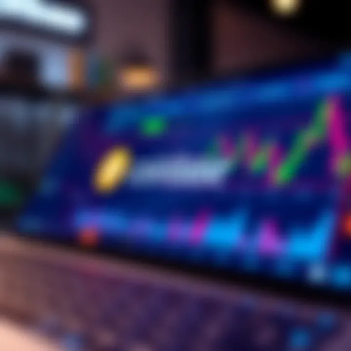 A close-up view of the Coinbase interface showing cryptocurrency trading options and charts
