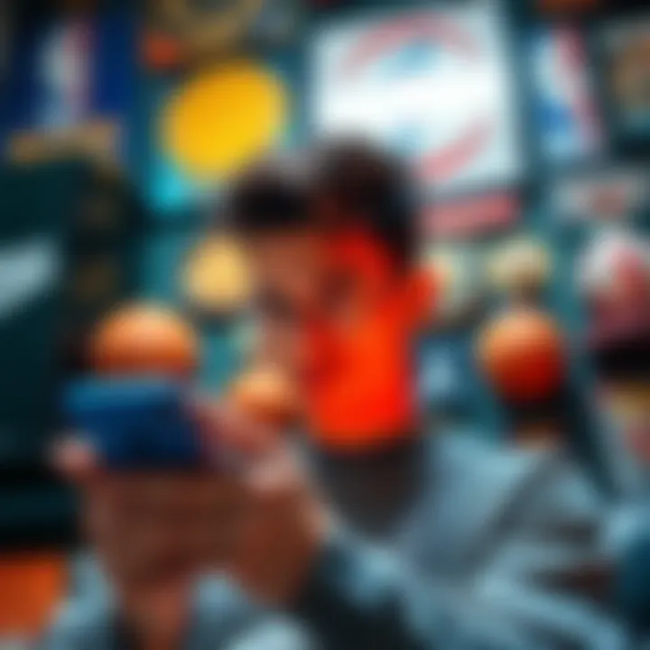 Person looks concerned while viewing Coinbase on a smartphone, with basketball memorabilia in the background