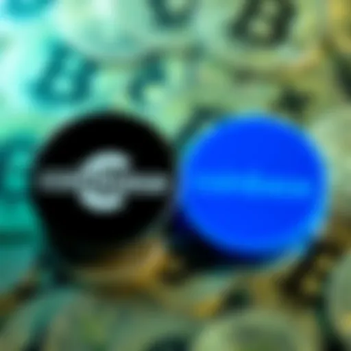 Logos of Coinbase and Circle side by side with a digital currency background