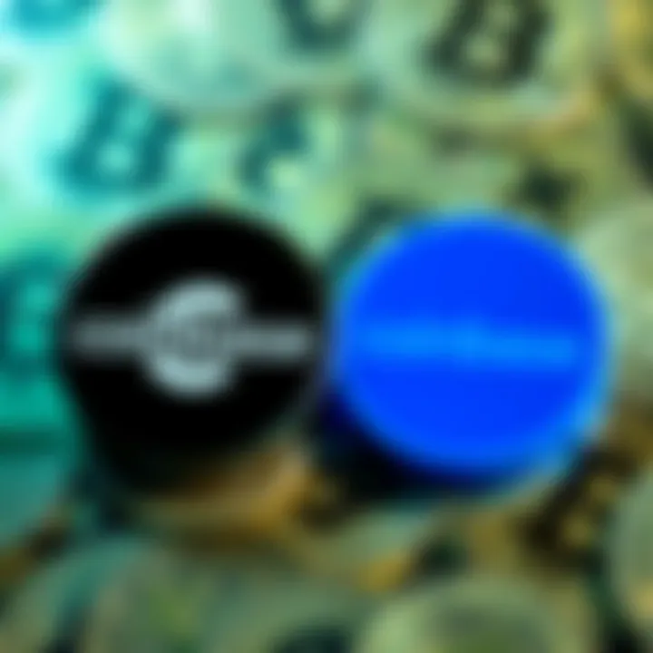 Logos of Coinbase and Circle side by side with a digital currency background