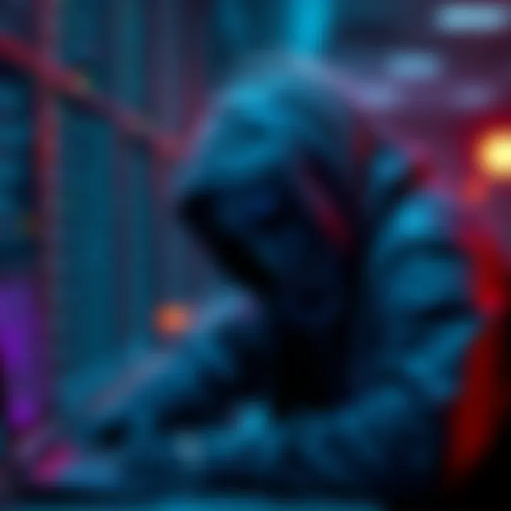 A hacker manipulating a computer, depicting the bribery of Coinbase staff for customer data