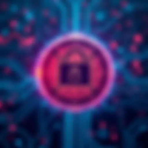A digital lock symbol with warnings about security risks in cryptocurrency after Coinbase data breach
