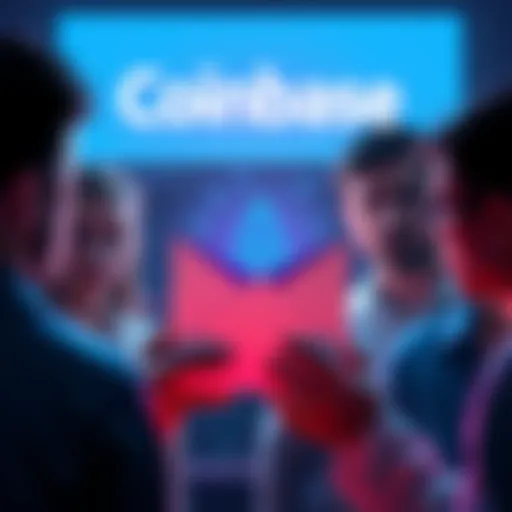 Confused Coinbase customers receiving an email about EOS to A token swap with a backdrop of the Coinbase logo and email symbols