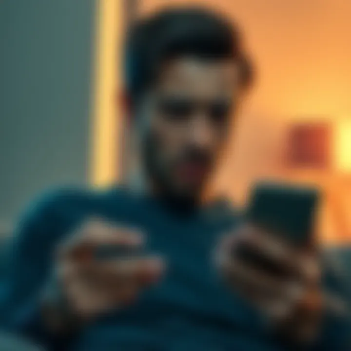 A person looking stressed while using a smartphone, showing frustration over losing a Coinbase passphrase during an app reinstall.