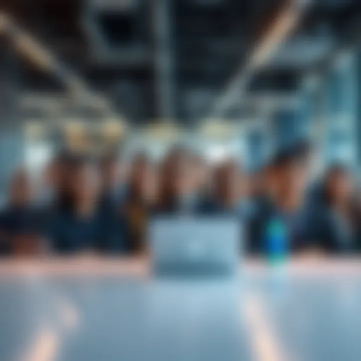 A diverse group of employees in a modern office setting, representing Coinbase's reliance on foreign labor.