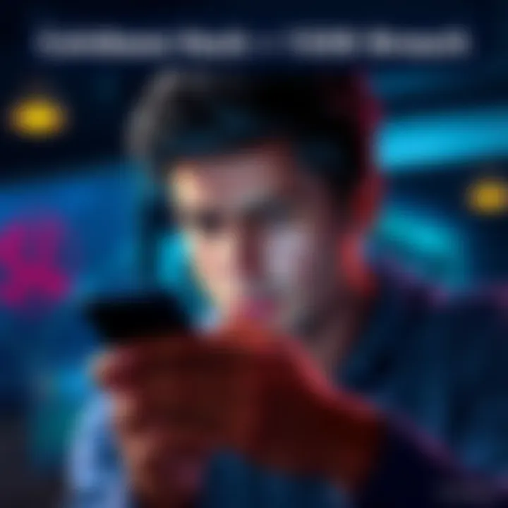 A person looking distressed while checking their Coinbase account on a smartphone, expressing frustration over a recent hack loss.
