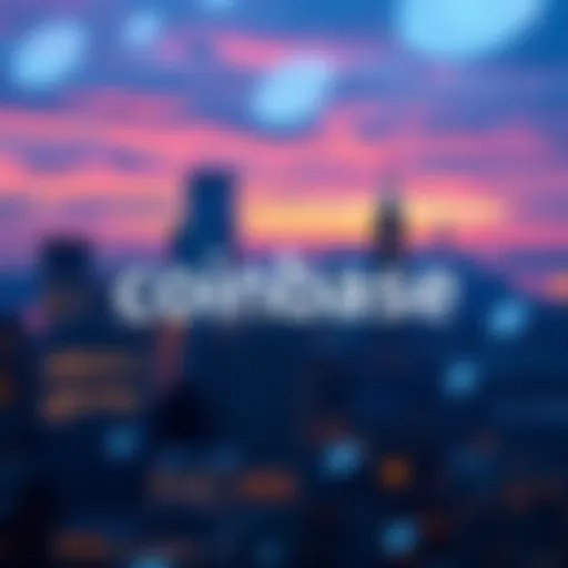 A visual representation of Coinbase's new crypto staking service in New York, featuring the Coinbase logo and a New York skyline background.